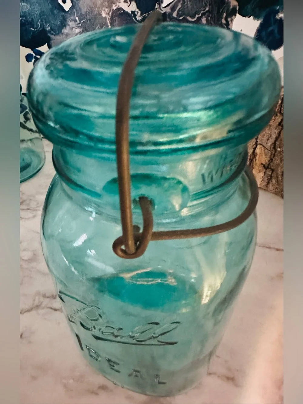 Vintage Ball Ideal Blue Mason Bicentennial Quart Jar 1776-1976 Eagle Wire Ball